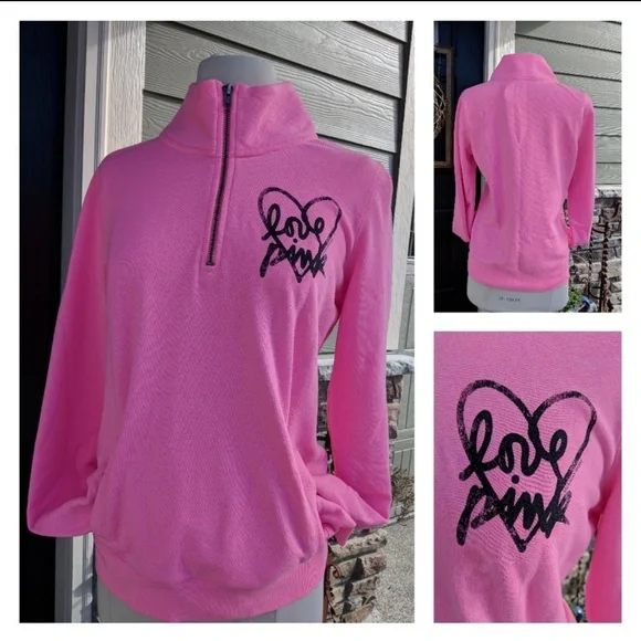 PINK Victoria's Secret ~ Y2k Pink Quarter Zip Graphic Front Love Pink Script M